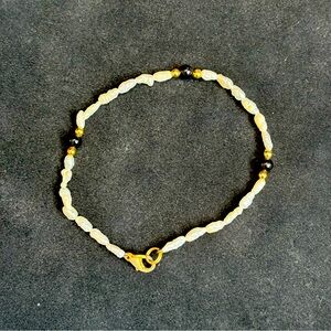 Vintage Rice Pearl, Gold Filled & Black Onyx Bracelet